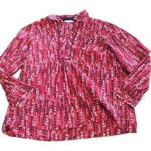 Dressbarn Womens Size Large 14/16 Red Dot Blouse Dress Shirt Top Red Black EUC